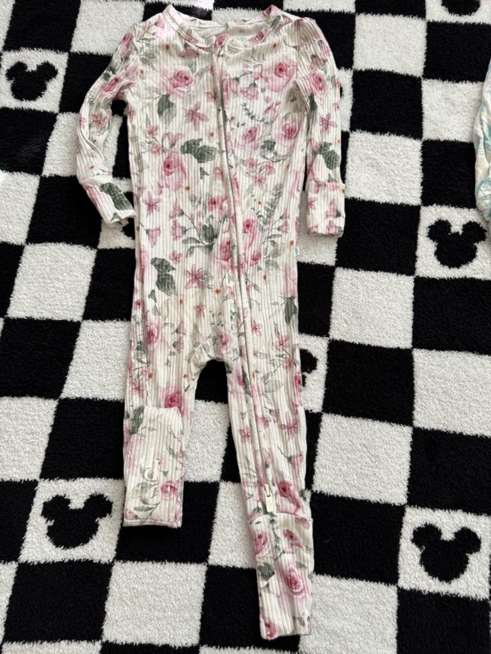 Posh Peanut Ribbed Floral Zip One-Piece - Pink & Green